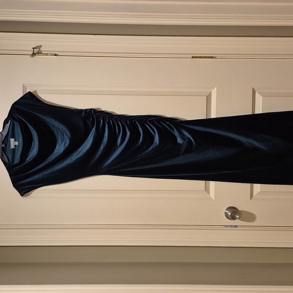 Signature by Robbie Bee Deep Forest Green Velour Dress- Stretchy and Comfortable